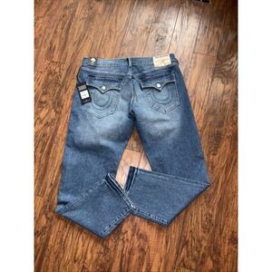 True Religion Men's 36x32 Geno SN Flap Relaxed Slim Jeans Blue Denim